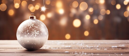 Aufkleber - Christmas Ornament On Wooden Background With Snowflakes Greeting card Merry Christmas and Happy New Year. copy space available