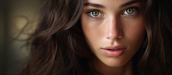 Wall Mural - close up portrait of a young brunette girl. copy space available