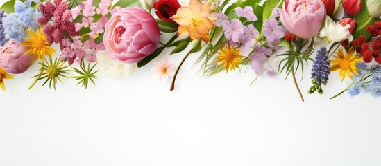 Poster - floral border made with natural fresh flowers buds leaves and stems. copy space available