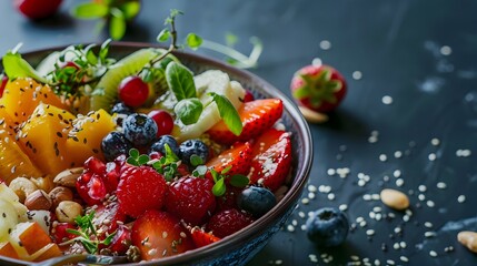 Wall Mural - Vibrant and Nutritious Breakfast Bowl Brimming with Fresh Fruits and Nuts