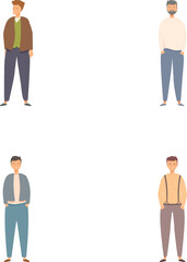 Canvas Print - Vector set of four diverse men standing in casual clothing, isolated on white background