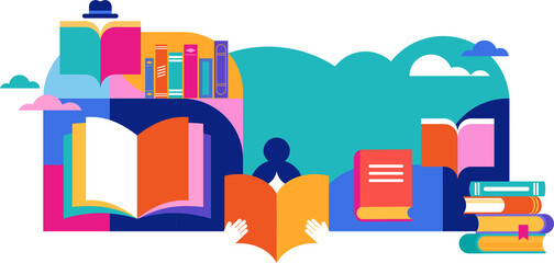 Wall Mural - Books and Reading Concept Illustration