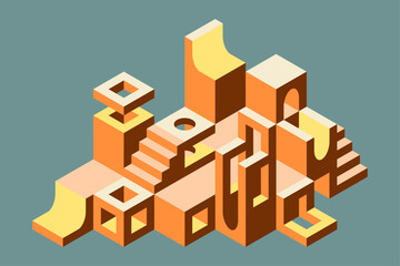 Wall Mural - isometric flat vector illustration with modular blocks and architectural elements. abstract architec