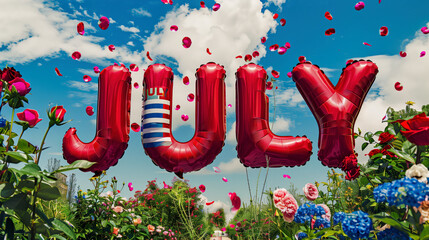 Wall Mural - July in Balloons, Patriotic Celebration, USA Pride, Stars and Stripes Celebration, 4th of July, american independence day, memorial day concept, Festive Fourth of July, American Spirit,