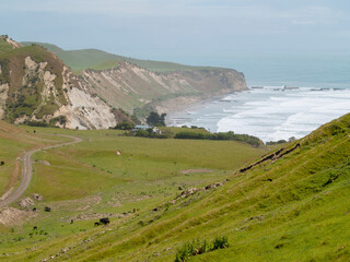 Poster - Valley between hills and cliffs hills leading to sea