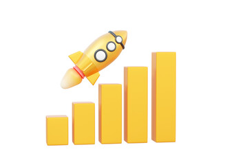 Poster - Spaceship rocket with golden growth leadership strategy start up investment to target focus successful new innovation technology on isolated background. 3d render illustration