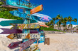 © robertharding - View of colourful destination sign on beach at Puerto Morelos, Caribbean Coast, Yucatan Peninsula, Riviera Maya
