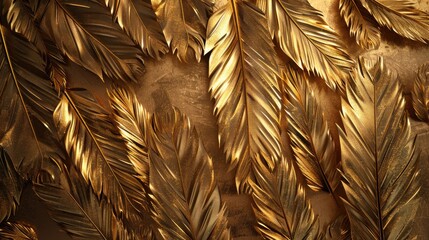 Wall Mural - Gold feathers adorned with a captivating design against a backdrop