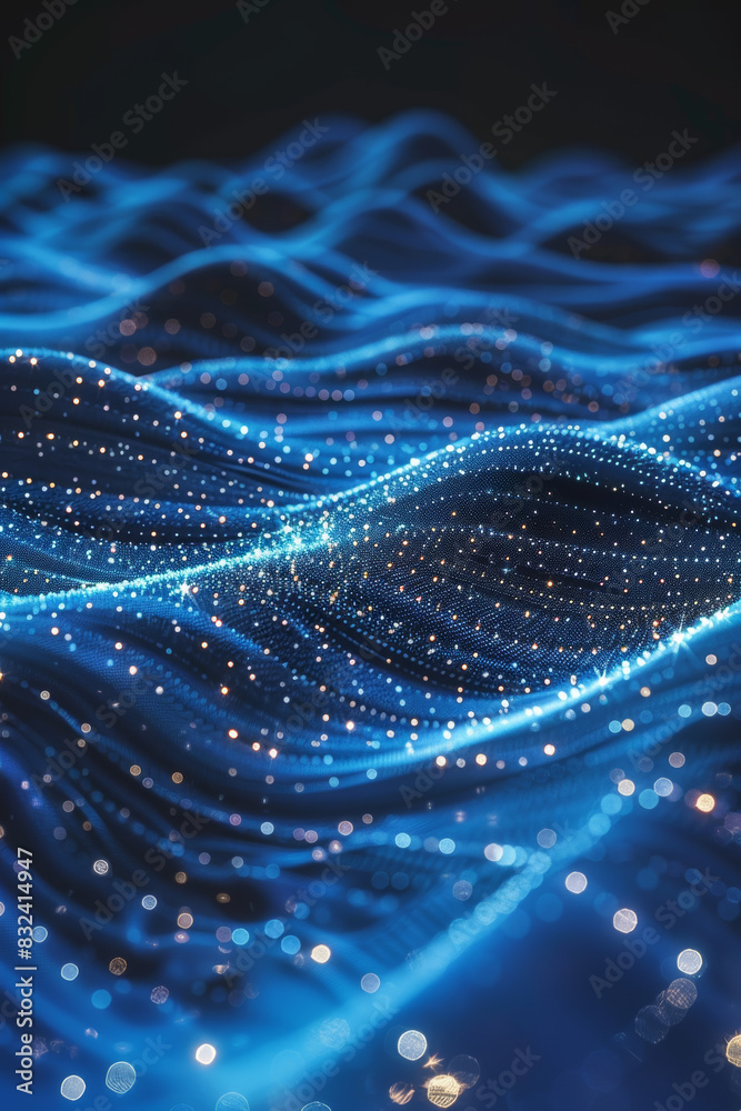 Abstract blue digital waves with sparkling lights, representing data ...