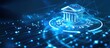 © zaen_studio - A bank icon on a blue background with white lines and circles in the futuristic style of digital graphics