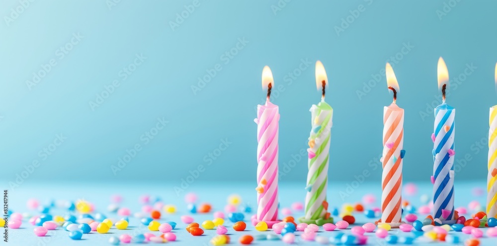 Happy birthday card design concept with a long row of candles burning ...