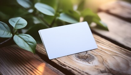 Minimal Business Card on Wood Table with Leaf Decor