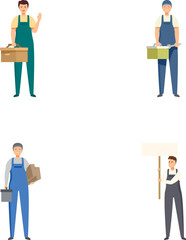 Poster - Collection of illustrations showing a handyman in different poses with tools and equipment
