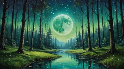 Wall Mural - Enchanting Moonlit Forest