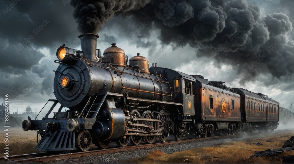Vintage Steam Locomotive with Dramatic Smoke Stock Illustration | Adobe ...