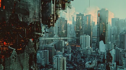 Wall Mural - Futuristic cityscape with cyberpunk style for sci-fi themed designs
