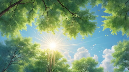 sun shining through the trees