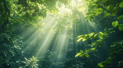 Rainforest canopy with sunlight filtering through, illustrating the richness and biodiversity of tropical forests