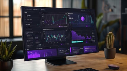 Poster - A computer monitor placed on top of a wooden desk in a room with natural light.