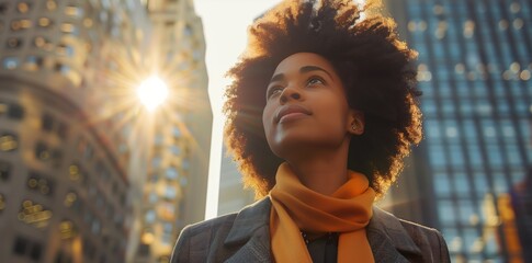 Illustration of a black businesswoman looking upward