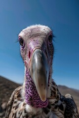 Wall Mural - A close up of the head and neck of an Algerian vulture with purple spots on its feathers.