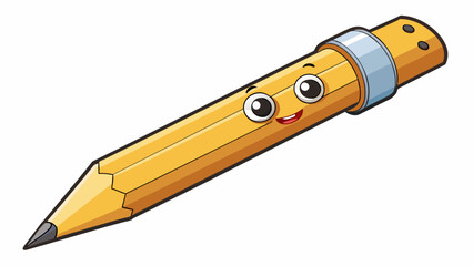 Poster - A pencil is a fundamental writing tool used by many people. It consists of a thin wooden or plastic cylinder filled with a graphite core. The point of. Cartoon Vector.