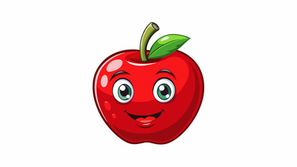 Poster - A picture of a red apple shiny and ripe with a single leaf attached to its stem. The representation highlights the fruits juicy and enticing. Cartoon Vector.