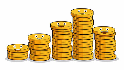 Poster - A pile of coins The coins are stacked neatly on top of each other with the same value face up. They are shiny and reflective catching the light and. Cartoon Vector.