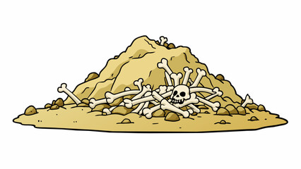 Fototapete - A pile of bleached bones lay at the base of a steep cliff. The jagged edges and small bite marks indicated that it was likely the remains of a small. Cartoon Vector.