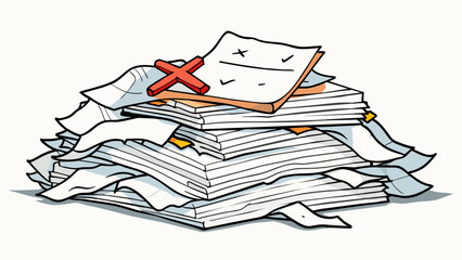 Aufkleber - A pile of discarded cled papers representing unfinished dreams and abandoned goals. The words on the pages are smudged and crossed out mirroring the. Cartoon Vector.