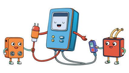 Poster - A phone charger ought to have a long and durable cord along with compatibility for multiple device types.. Cartoon Vector.
