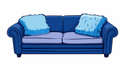 Aufkleber - A plush navy blue sofa with deep cushions and soft velvety fabric. Its the perfect spot to curl up with a book or take a nap surrounded by fluffy. Cartoon Vector.