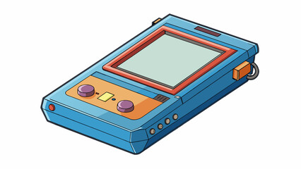 Poster - A portable electronic device with a rectangular body and a flipup cover. The cover has a small window for the display screen and a keypad with several. Cartoon Vector.