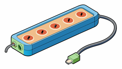 Fototapete - A power strip with a builtin surge protector that has a bypass switch allowing electricity to still flow to connected devices even if the surge. Cartoon Vector.