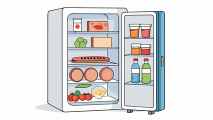 Fototapete - A proper way to store food in the refrigerator is to label and date all items place raw meat on the lowest shelf and keep produce in separate drawers.. Cartoon Vector.