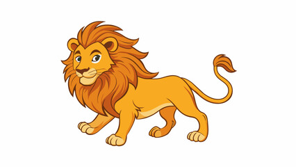 Poster - A proud lion confidently striding through the savannah its mane flowing in the wind a representation of strength determination and triumph.. Cartoon Vector.