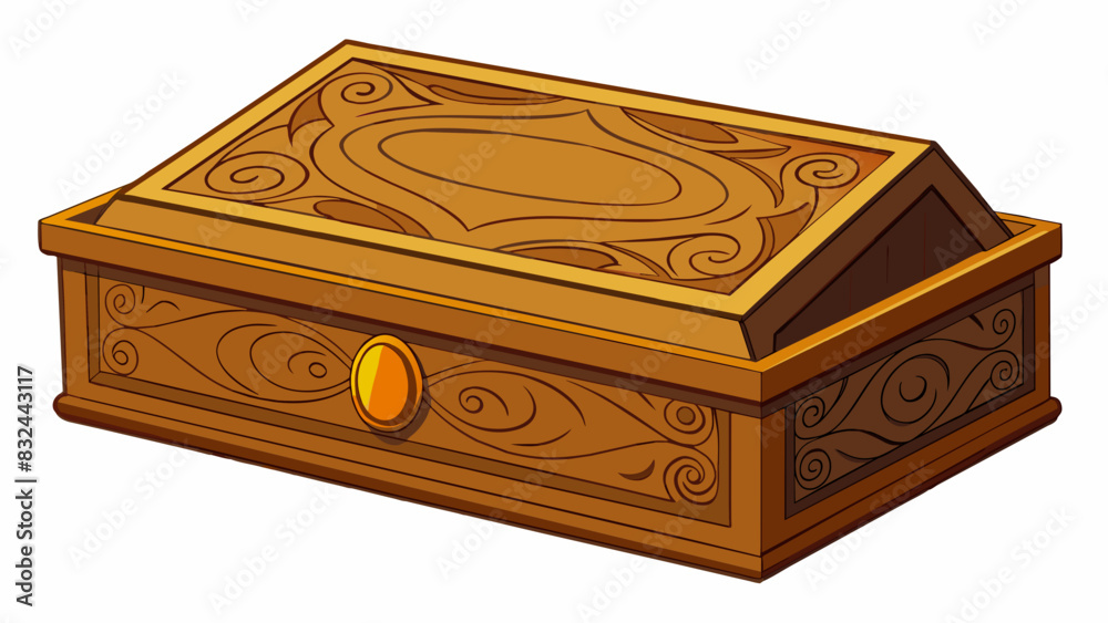 A rectangular box with a hinged lid made of sy wood and adorned with ...