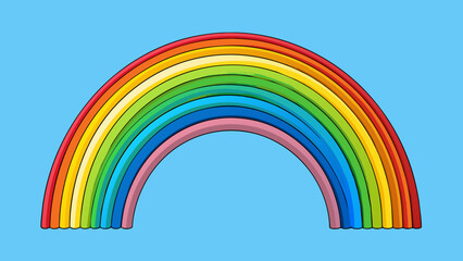 Fototapete - A rainbow stretched across the sky its vibrant arcs contrasting against the backdrop of a clear blue sky. The colors appeared almost tangible as if. Cartoon Vector.
