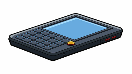 Poster - A rectangular black device with a small screen and several buttons that allows you to enter text and commands by typing on the keyboard.. Cartoon Vector.