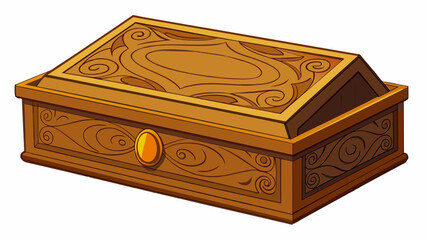 Fototapete - A rectangular box with a hinged lid made of sy wood and adorned with intricate carvings. The lid opens to reveal a velvetlined interior.. Cartoon Vector.
