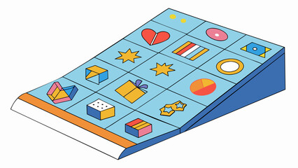 Fototapete - A rectangular sheet of paper with colorful images and symbols printed on it. It is folded multiple times and used to contain important information or. Cartoon Vector.