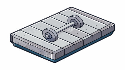 Poster - A rectangular weight plate with visible grooves and markings indicating the weight. The iron material is dense and provides resistance for strength. Cartoon Vector.