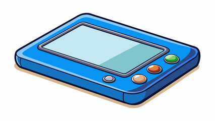 Poster - A rectangular electronic device with a smooth glossy screen and several buttons on the bottom. It can display pictures play music and access the. Cartoon Vector.