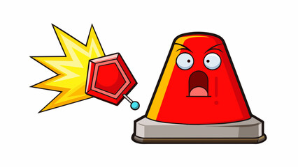 Poster - A red warning light flashes on a control panel accompanied by a loud siren indicating a potential explosion if not attended to immediately.. Cartoon Vector.