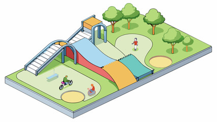 Aufkleber - A redesigned public park with accessible features such as ramps wider pathways and sensory play equipment to create an inclusive space for people of. Cartoon Vector.