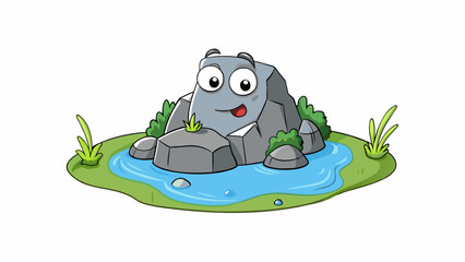 Aufkleber - A rock sitting in a pond always remaining in the same spot and unmoved by the waters flow.. Cartoon Vector.