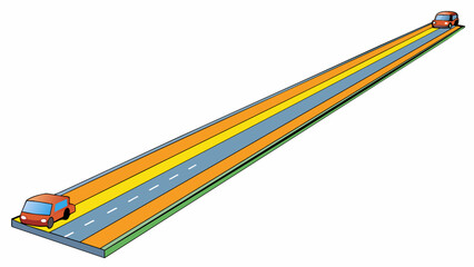 Aufkleber - A road is a long narrow strip of asphalt that extends in a straight line from one point to another allowing vehicles to travel without making turns.. Cartoon Vector.