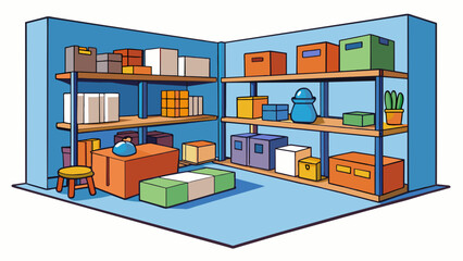 Aufkleber - A room that was once cluttered and disorganized now neatly arranged with everything in its proper place. The surfaces are clean and dustfree and the. Cartoon Vector.