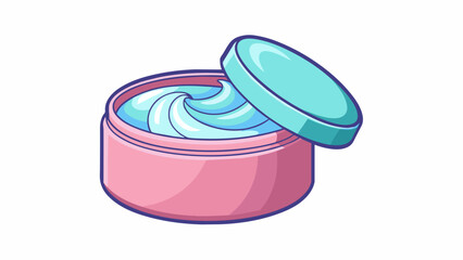 Fototapete - A round plastic container with a lid that twists open and closed. Inside there is a creamy substance with a pleasant scent. It is used to moisturize. Cartoon Vector.