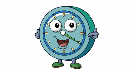 Poster - A round plastic clock with black hands and numbers hanging on a white wall.. Cartoon Vector.
